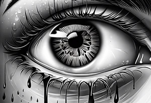 Realistic eye crying tears of tragedy death and betrayal tattoo idea