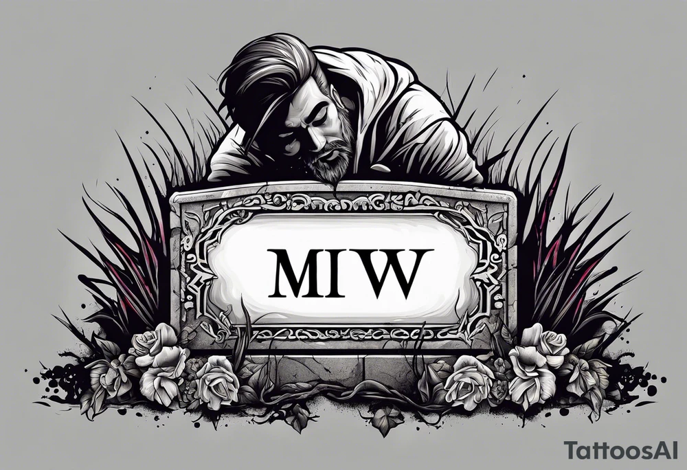 Man crawling out of grave. 
MIW Reincarnate written on gravestone tattoo idea