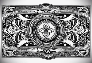 tramp stamp with the words “tramp stamp” with neotribal line art on either side tattoo idea