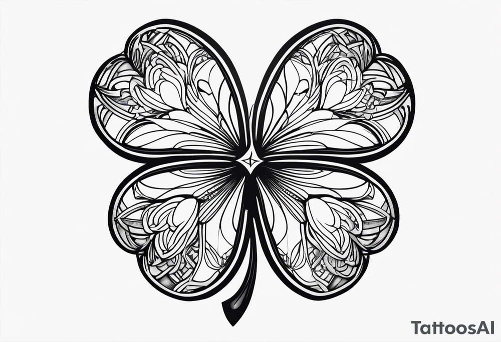 A black heart shaped 5 leaf clover tattoo idea