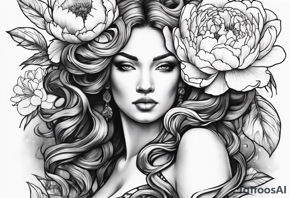 Medusa and peonies tattoo idea