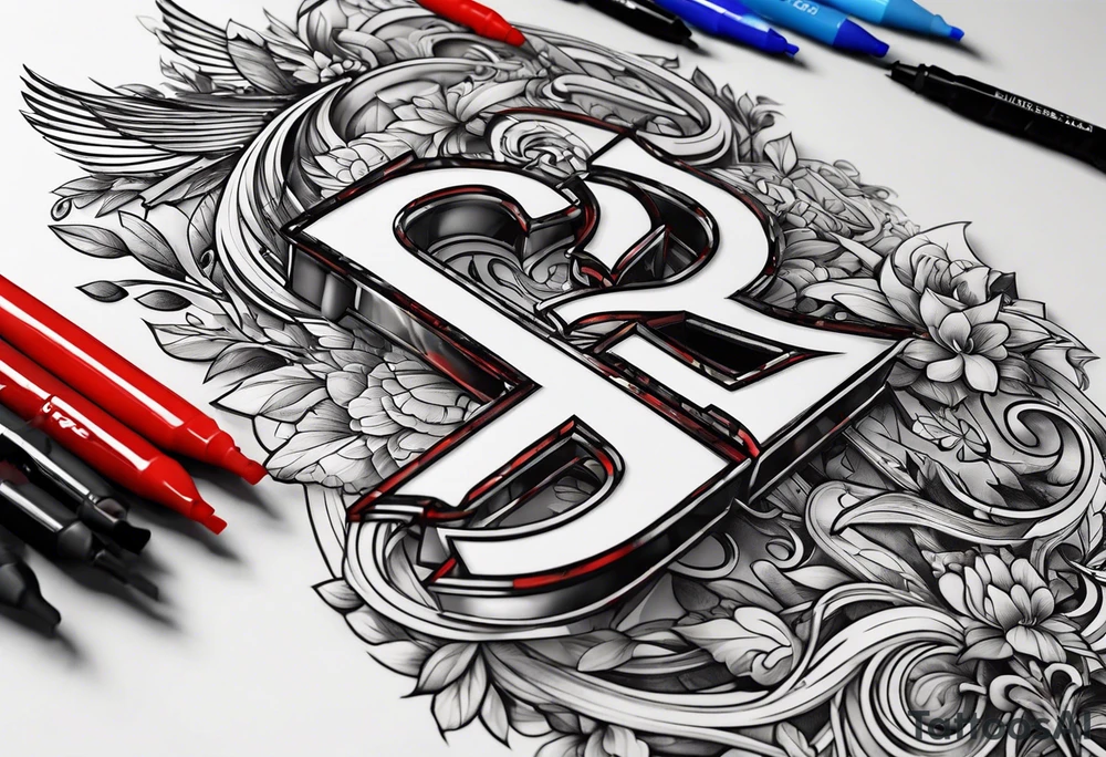 The letters AR together with the words always ready going down the side of the letters tattoo idea