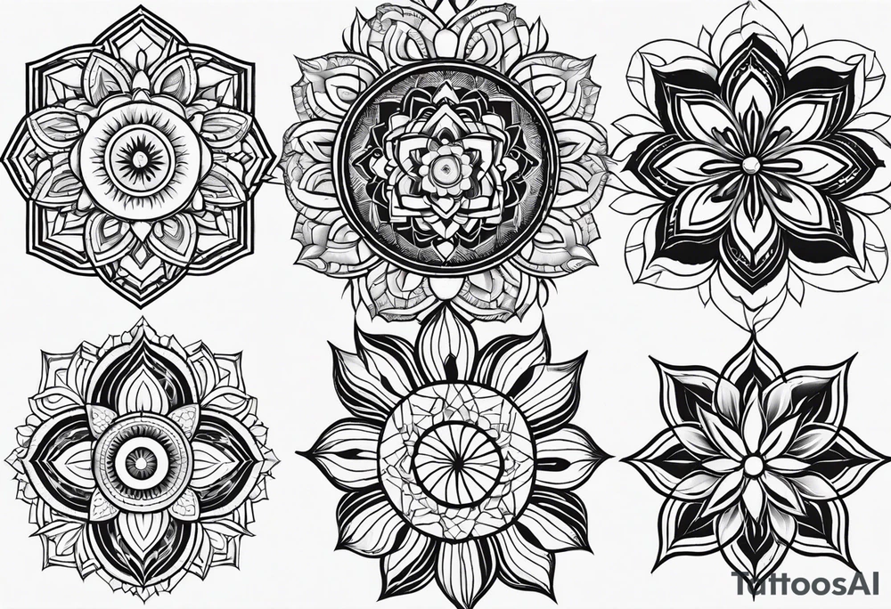 full sleeve tattoos for men. Sacred geometry. Mandala. Tropical flowers. Black outlines. tattoo idea