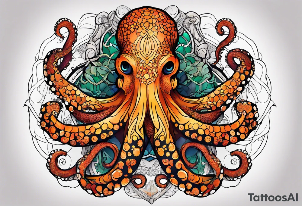 Octopus Arm Sleeve with fall colors tattoo idea