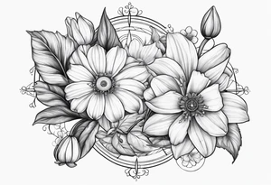 Daisy, Lilly of the valley, poppy, lily compass tattoo idea