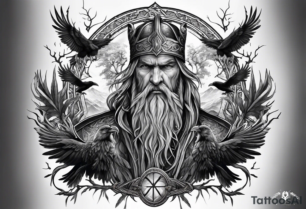 odin and his ravens on Yggdrasil tattoo idea