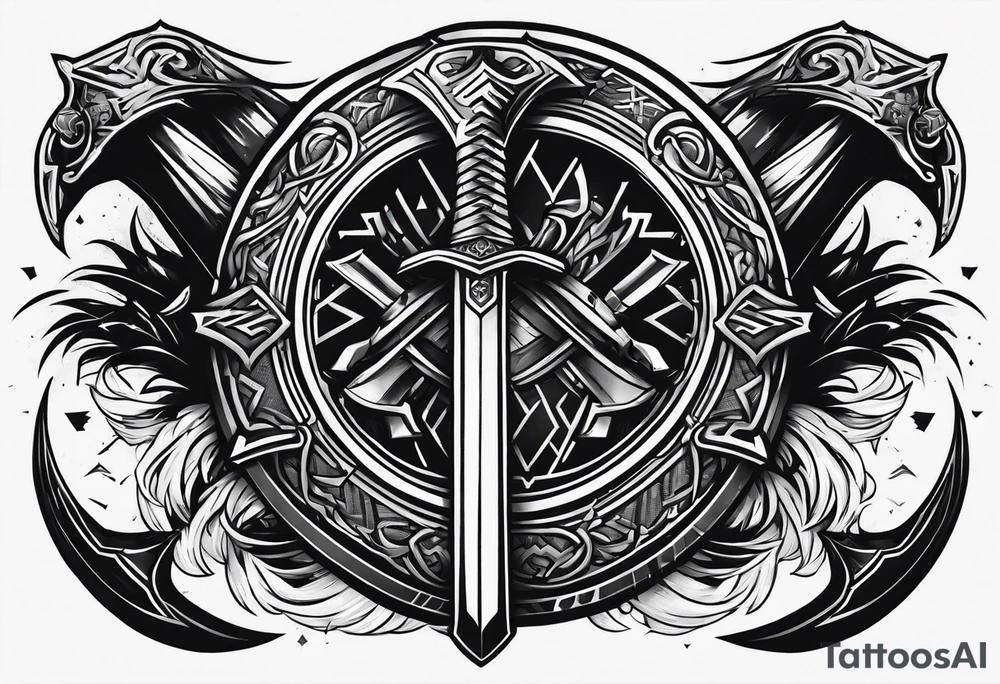 Valhalla sword shield axe tattoo idea