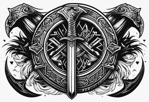 Valhalla sword shield axe tattoo idea