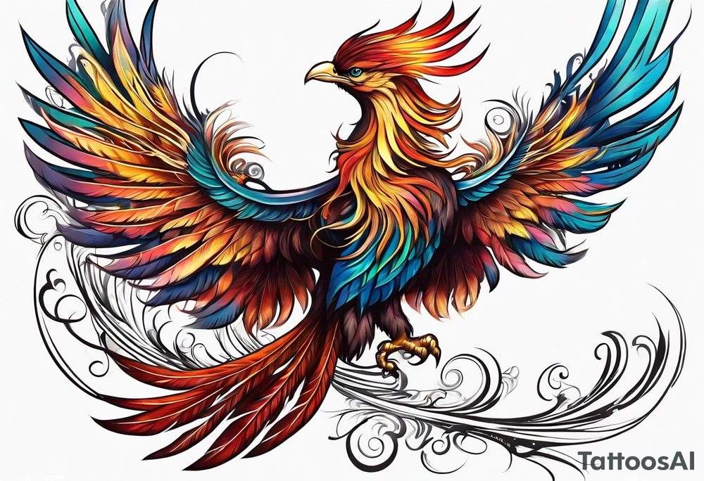 phoenix 
chinese 

long tail 
elegant 
wings down
long neck
long feathers
in flight tattoo idea