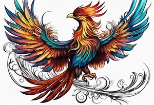 phoenix 
chinese 

long tail 
elegant 
wings down
long neck
long feathers
in flight tattoo idea