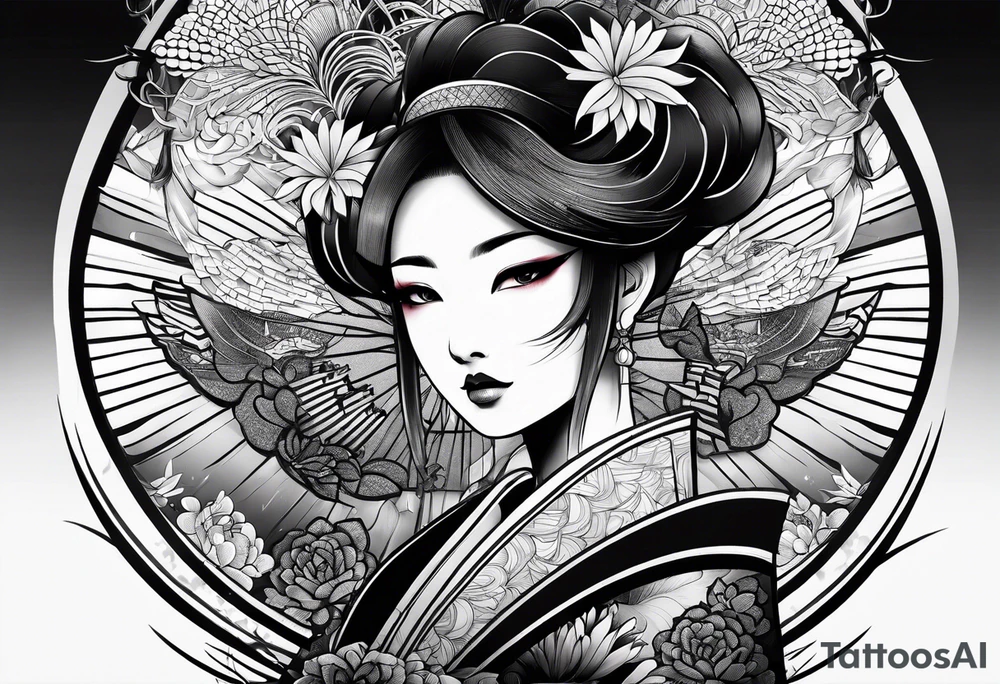 Black Japanese fan tattoo idea