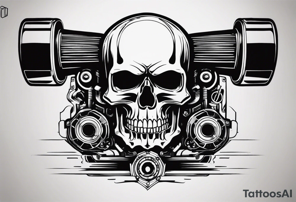 Powerful skull and engine, in this appears a piston and a turbo, also the dseign must be vertical. Also, the desing must be minimalistic not saturated. Remember the vertical design as this will go in my calf tattoo idea