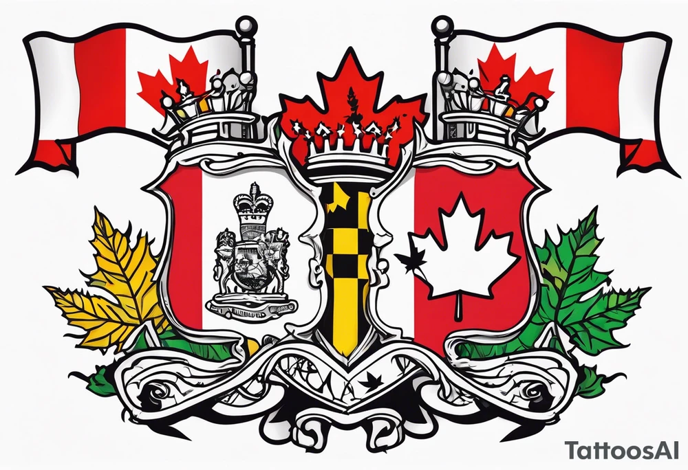 Merger of Trinidad & Tobago and Canada maps and coat of arms tattoo idea