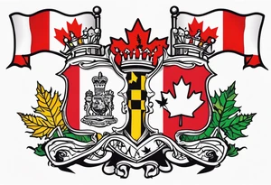 Merger of Trinidad & Tobago and Canada maps and coat of arms tattoo idea