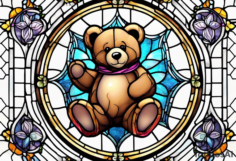 Teddy bear stained glass tattoo idea