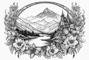 Lord of the rings with foral design tattoo idea