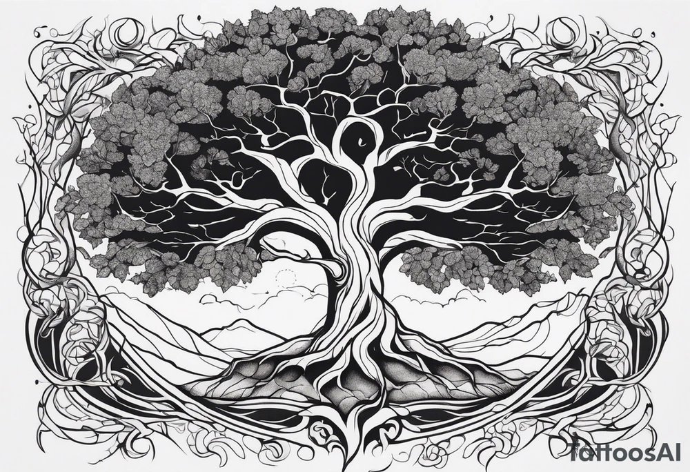 natural elements like a tree with sprawling branches and roots, which can spread across your back tattoo idea