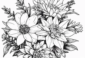 Aster and larkspur bouquet tattoo idea