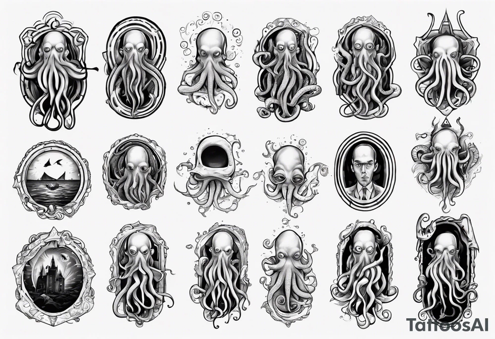 lovecraft long tattoo to put on the forearm, with eye and tentacle tattoo idea