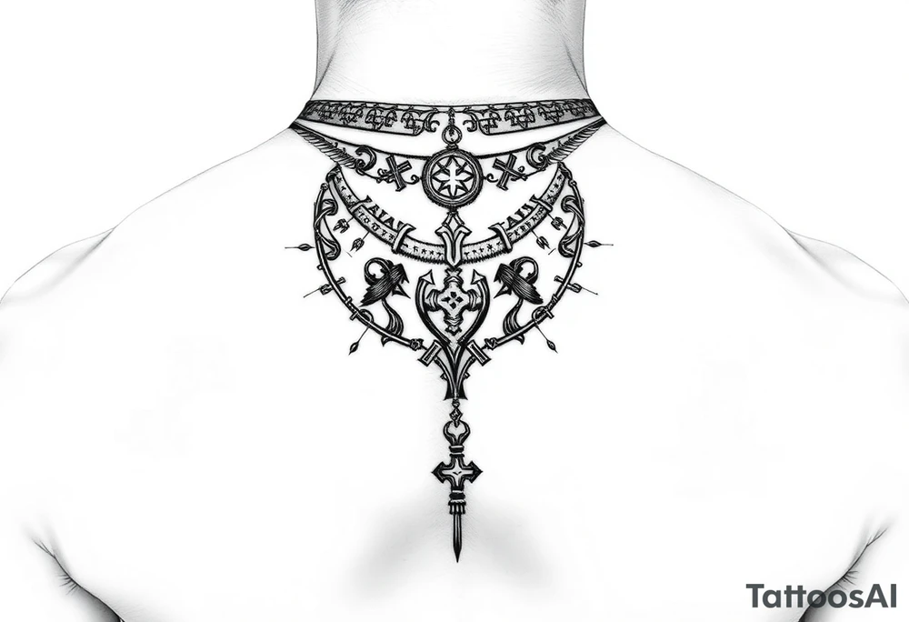 create a asatru norse choker necklace for a neck tattoo on a female with the runes love and protection and self love in it tattoo idea