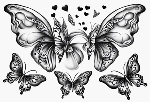 Butterfly with hearts, Layla Jones and 4ever and always designed in the wings tattoo idea