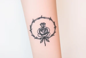 Oblong Crown of braided thorns with a rose with a stem in the middle tattoo idea