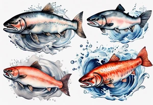 realistic salmon in grey water tattoo idea