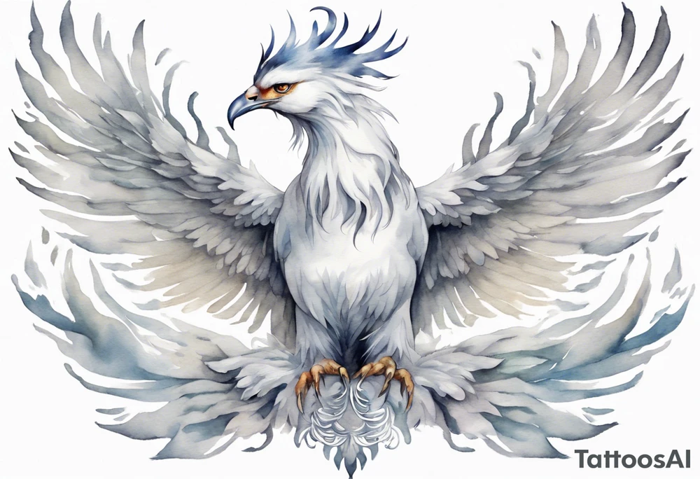 a solitary white phoenix wearing a grey crown tattoo idea