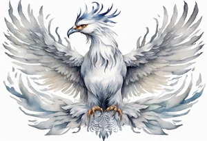 a solitary white phoenix wearing a grey crown tattoo idea