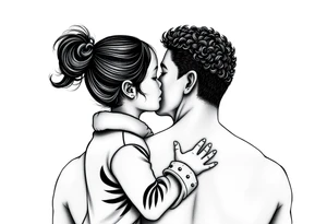 an eskimo kiss between a little girl with a curly ponytail and a dad with short curly hair - just the outline tattoo idea