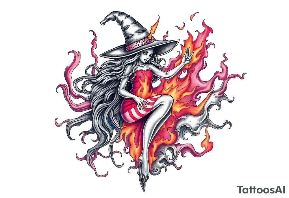 Witch in the flame tattoo idea