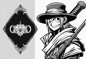 Luffy's Hat on top of the handle of Ichigo's sword tattoo idea