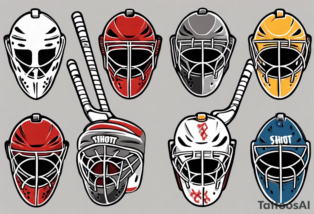 a goalie mask and crossed hockey sticks that says "SHOT HOCKEY" tattoo idea