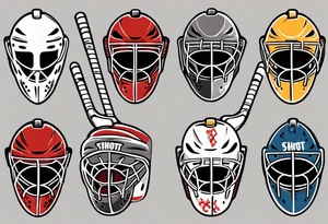 a goalie mask and crossed hockey sticks that says "SHOT HOCKEY" tattoo idea