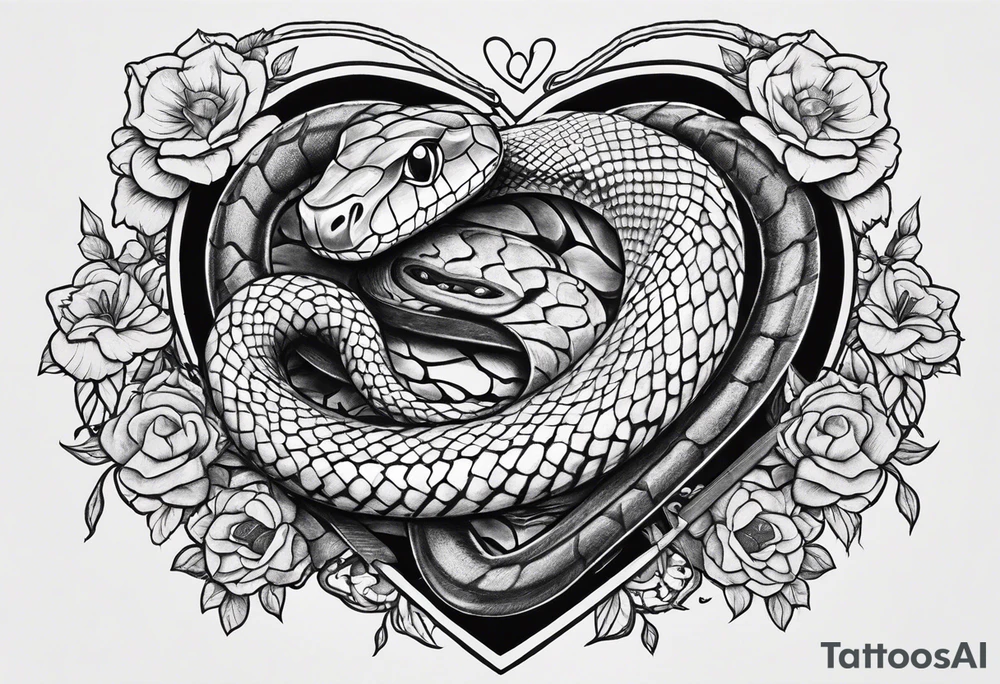 half sleeve with a snake heart and knife tattoo idea