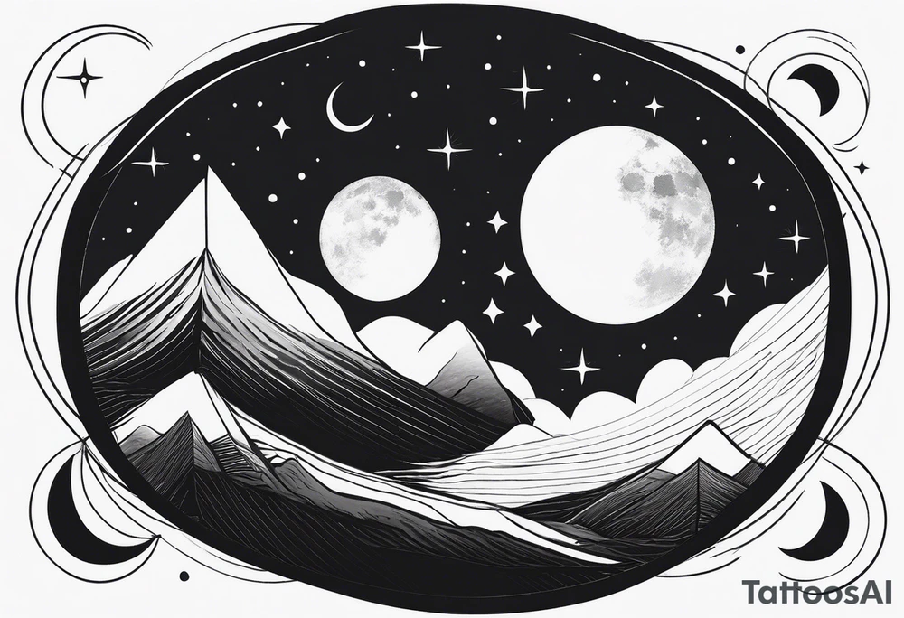 Picture of the night sky with moon in a circle frame tattoo idea