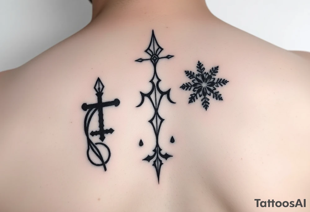 Crée-moi un tatouage minimaliste melant, un symbole de mer et un symbole de neige pour une femme tattoo idea