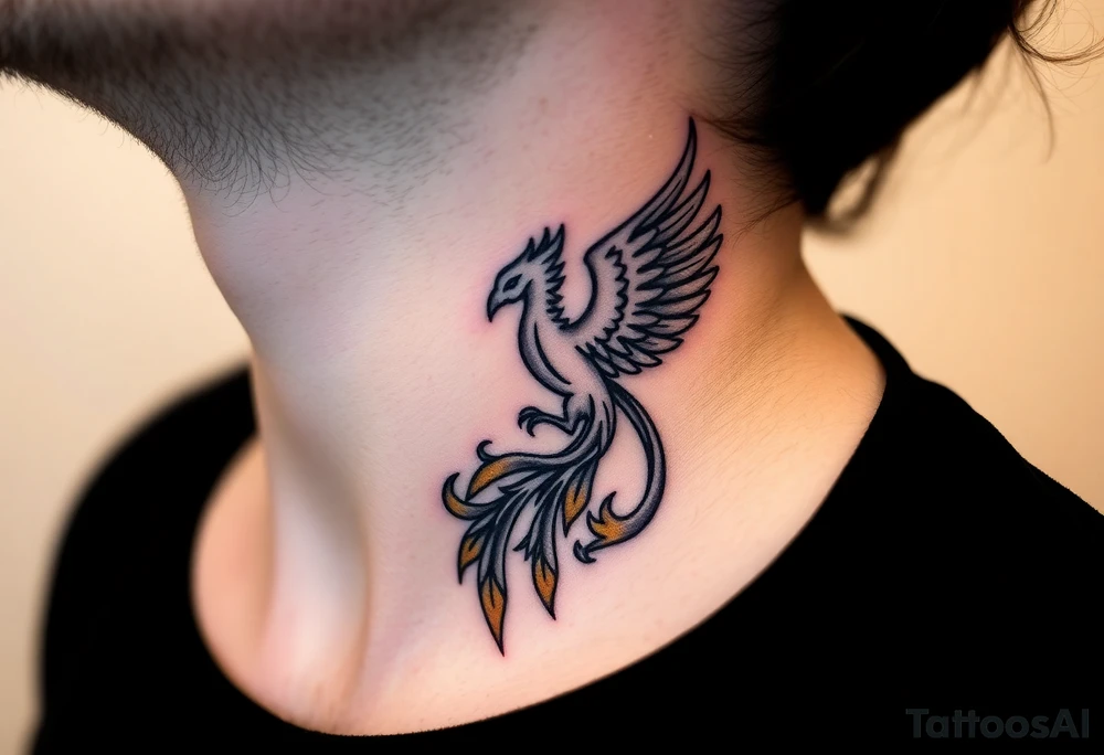 magnificent phoenix rising from golden flames with trailing embers tattoo idea