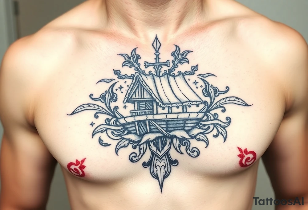 Polynesian tribal noah’s ark tattoo chest piece tattoo idea