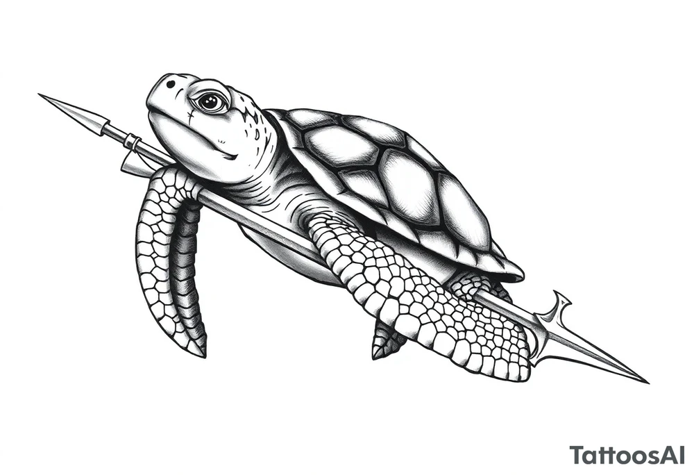 Turtle holding a trident tattoo idea