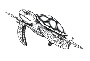 Turtle holding a trident tattoo idea