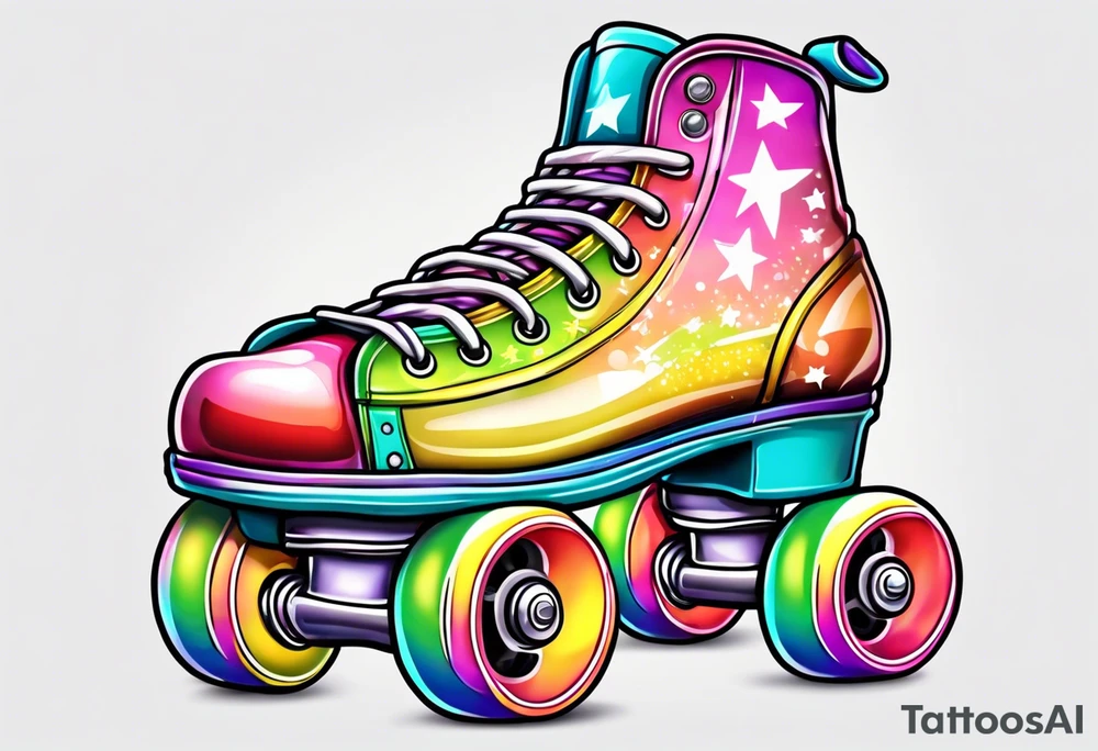 cute, pastel rainbow roller skates tattoo idea