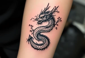 dragon japanese style sakura trees fallen aesthetic tattoo idea