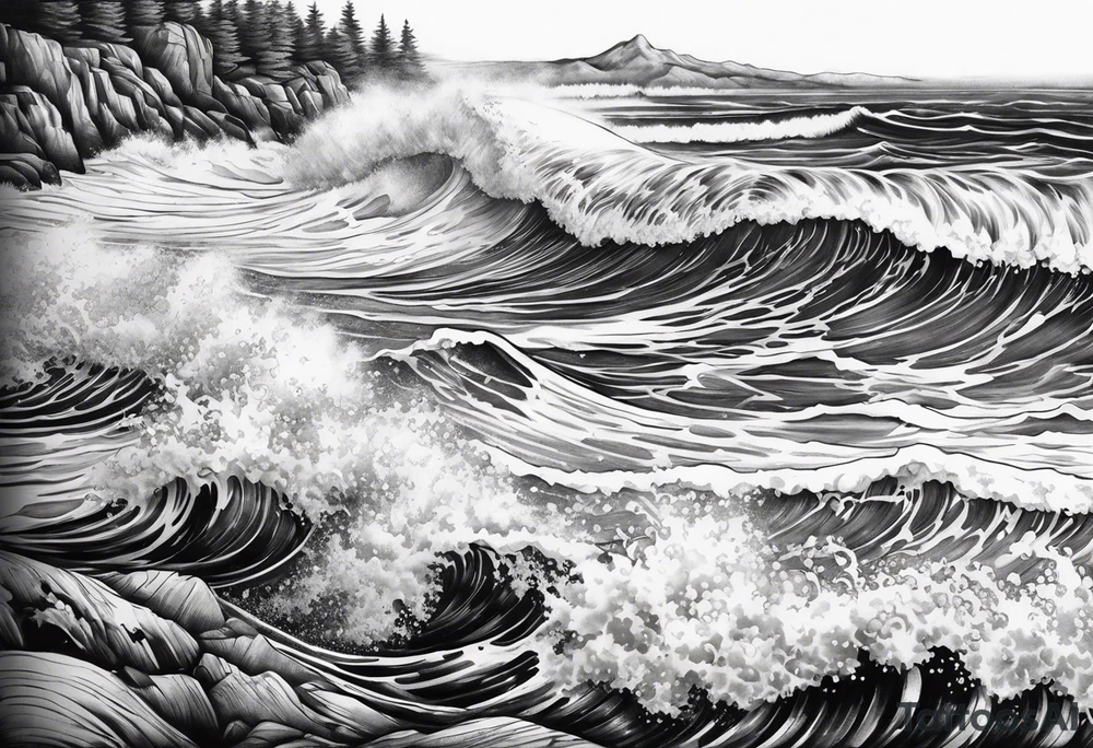 Waves sea beach sky for whole arm sleeve tattoo idea