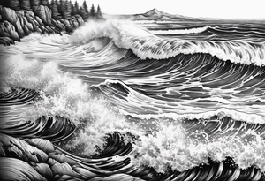 Waves sea beach sky for whole arm sleeve tattoo idea