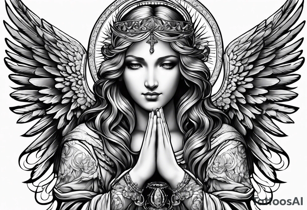 Angel with prayer hands tattoo idea