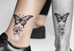 Butterfly wrap tattoos with large centre piece with moon and floral theme. Bracelet around ankle show on higher ankle tattoo idea