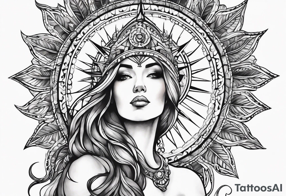 woman looking up at the sun tattoo idea