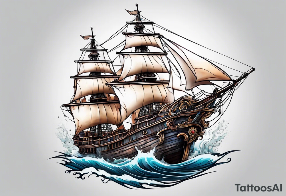 Ghost ship with tattered sails tattoo idea