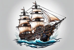 Ghost ship with tattered sails tattoo idea